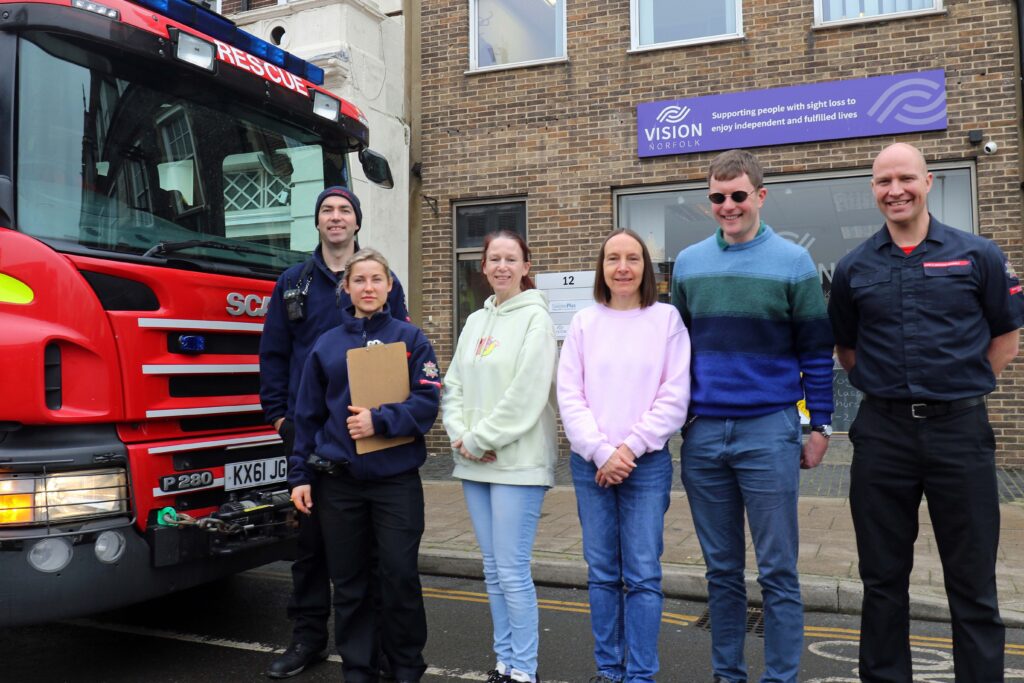 Firefighters from the Great Yarmouth station visit Vision Norfolk's hub in the town