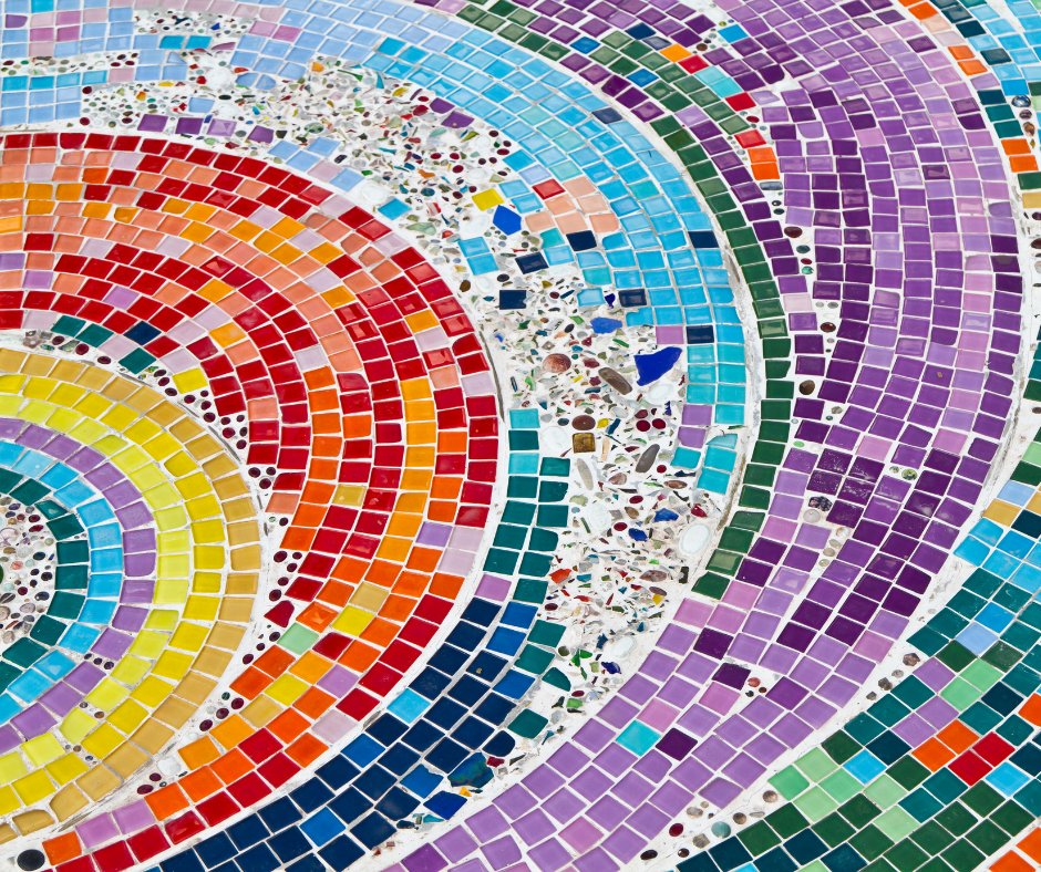 Rainbow coloured mosaic tiles