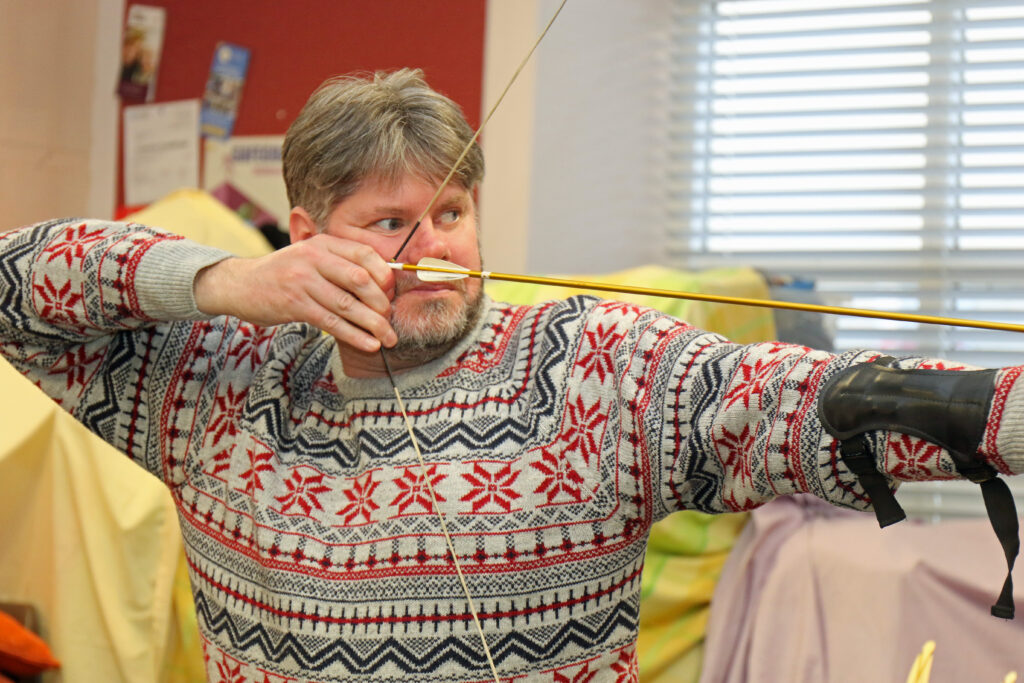 Vision impaired King's Lynn man Simon Wordsworth trying his hand at archery