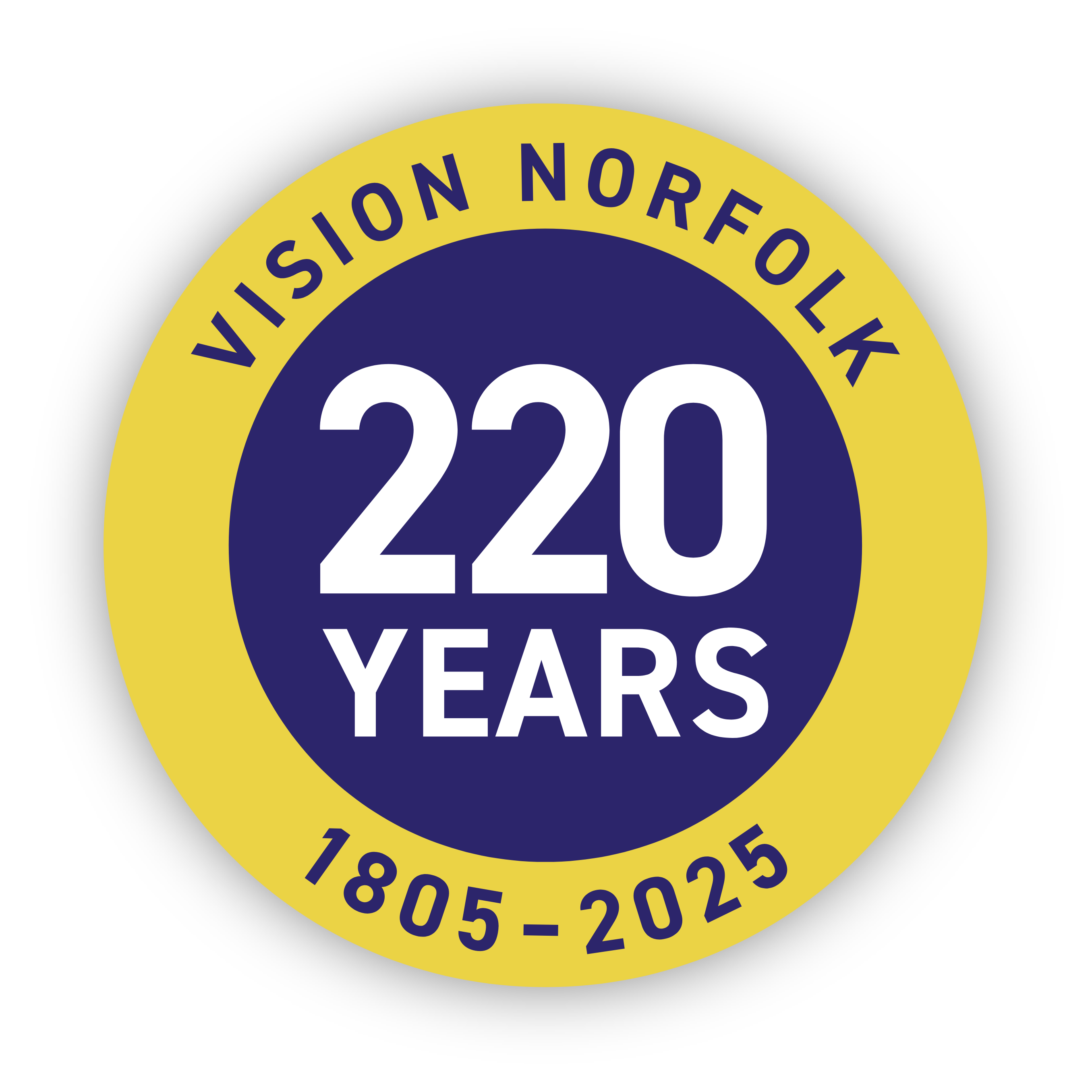 a yellow circle with the text 'Vision Norfolk, 220 Years, 1805-2025'