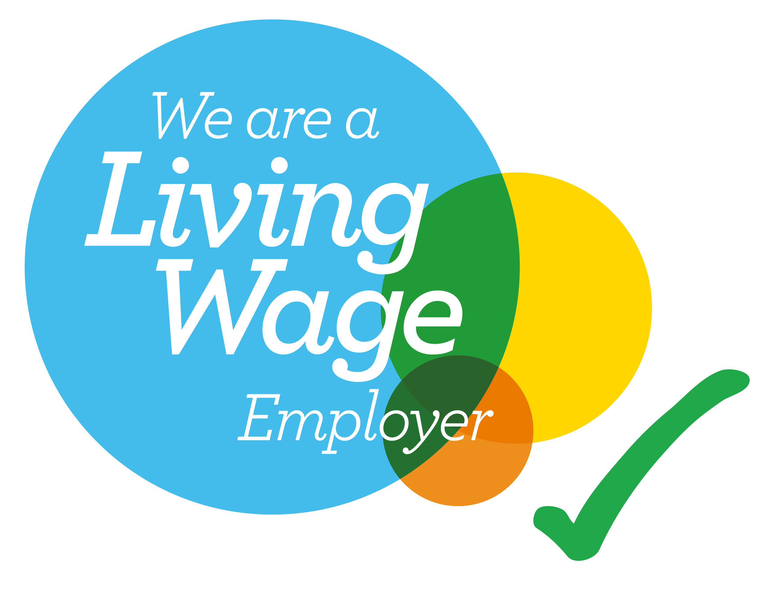 A graphic badge that reads “We are a Living Wage Employer”.